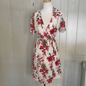 Chicwish Floral Wrap Mini Dress - Red and White
